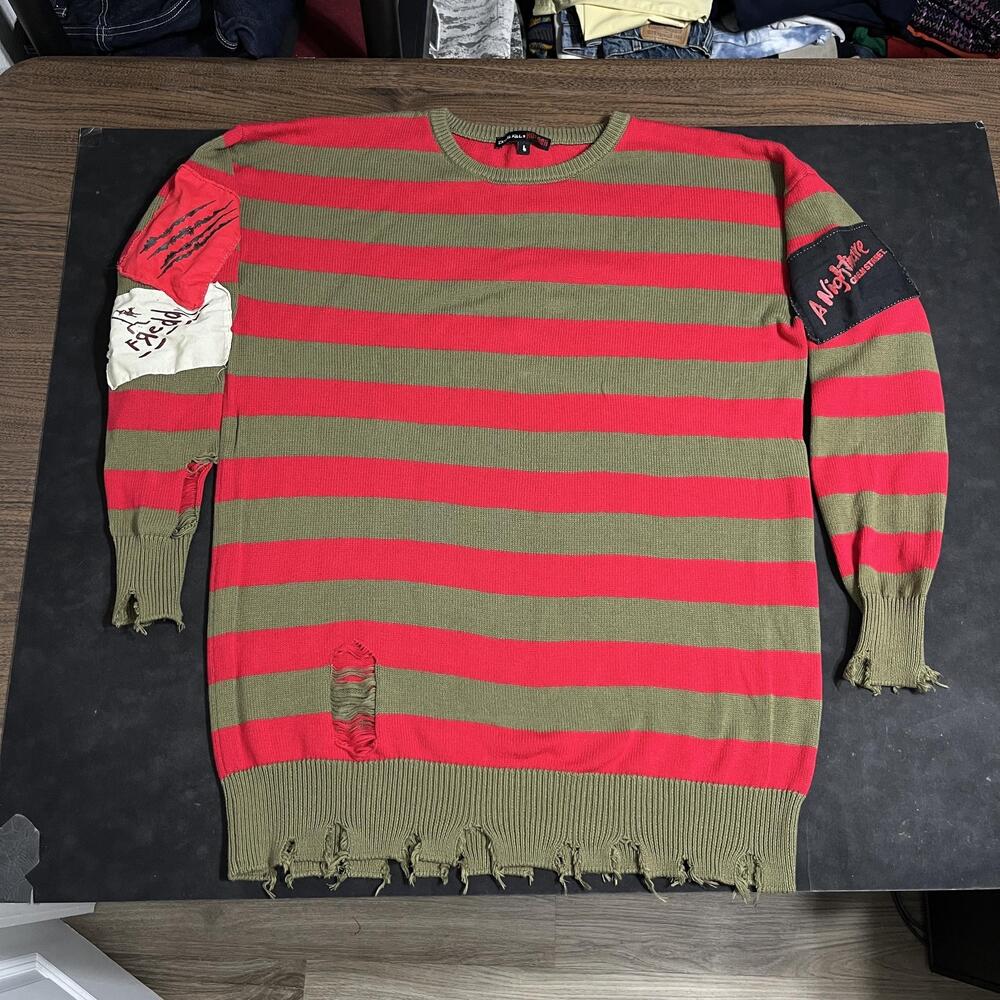 Dolls Kill X Horror Sweater Womens Large Tripp Striped Freddy Krueger Elm Street
